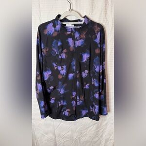 CHICO’s Floral XL Black and Purple Zip Front Jacket w/ 4 pockets